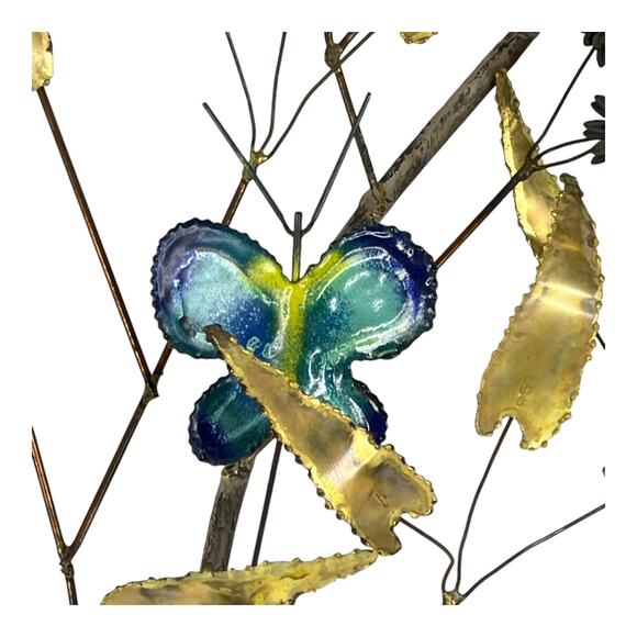 C Jere Metal WALL ART SCULPTURE 37" Signed Copper Leaf Flower Butterfly VTG 60s - Picture 3 of 9